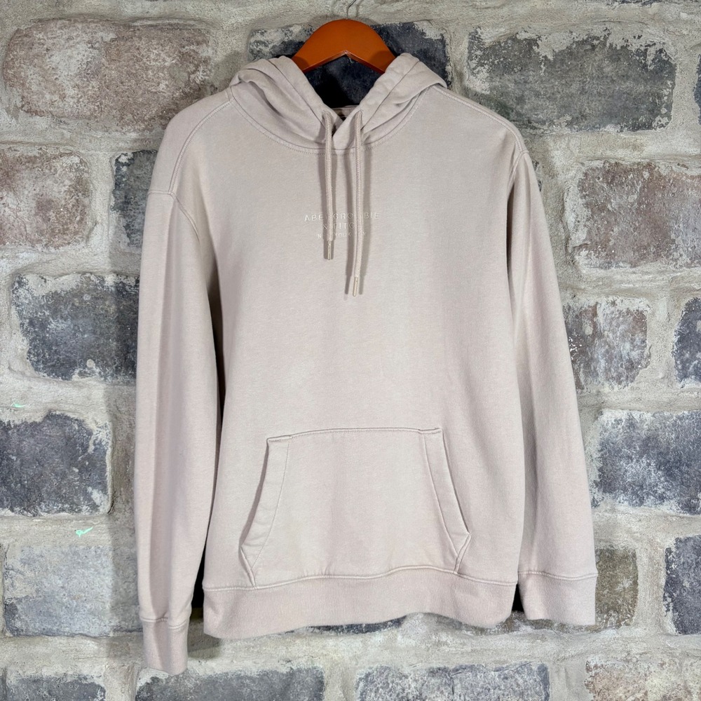 Abercrombie Fitch Tan‎ Embroidered Logo Hoodie Sweatshirt Unisex Size Small